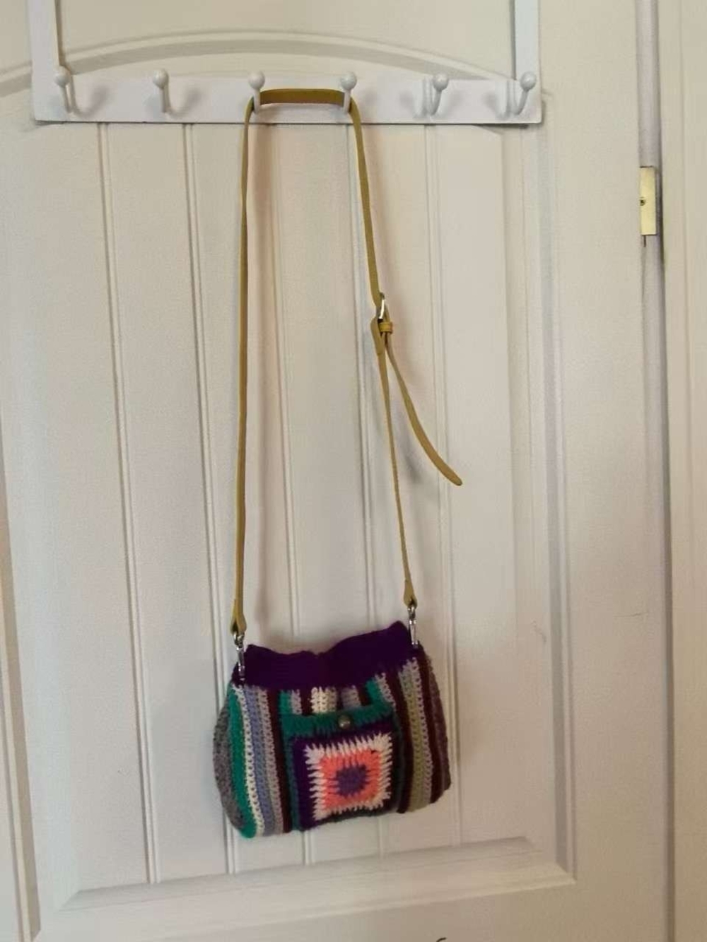 Handmade Crochet Crossbody Bag in Purple and Multi